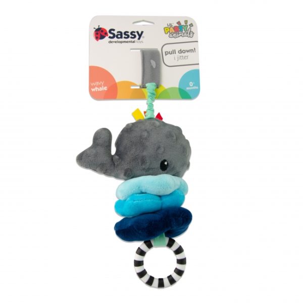 SASSY WAVY WHALE JITTER PLUSH TOY W/RING